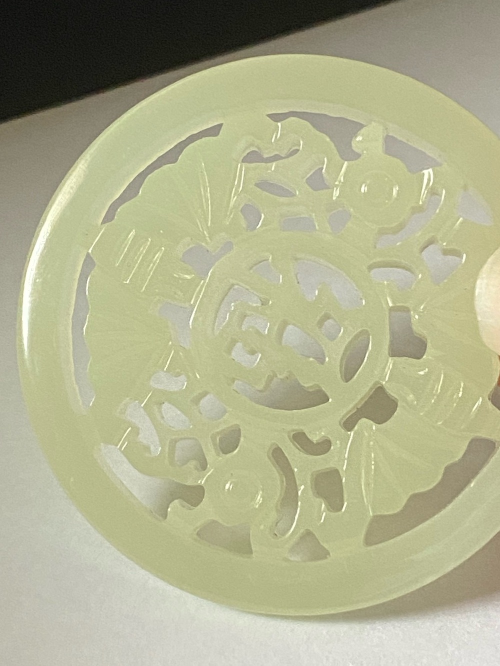 Vintage Carved Round Stone Pendant - Pale Green